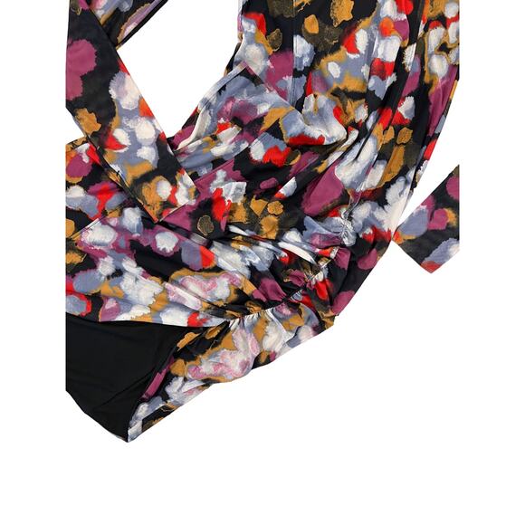 Open Edit Black Floral Painted Confetti Long Sleeve Ruched Mesh Dress - SIZE M - Picture 8 of 10